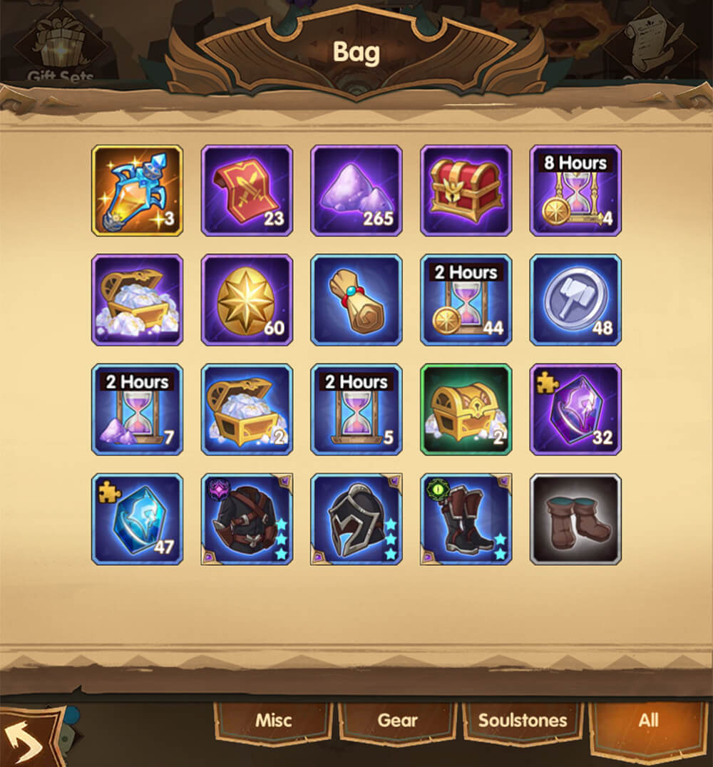 afk arena bag items