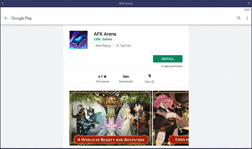 start installing afk arena on pc